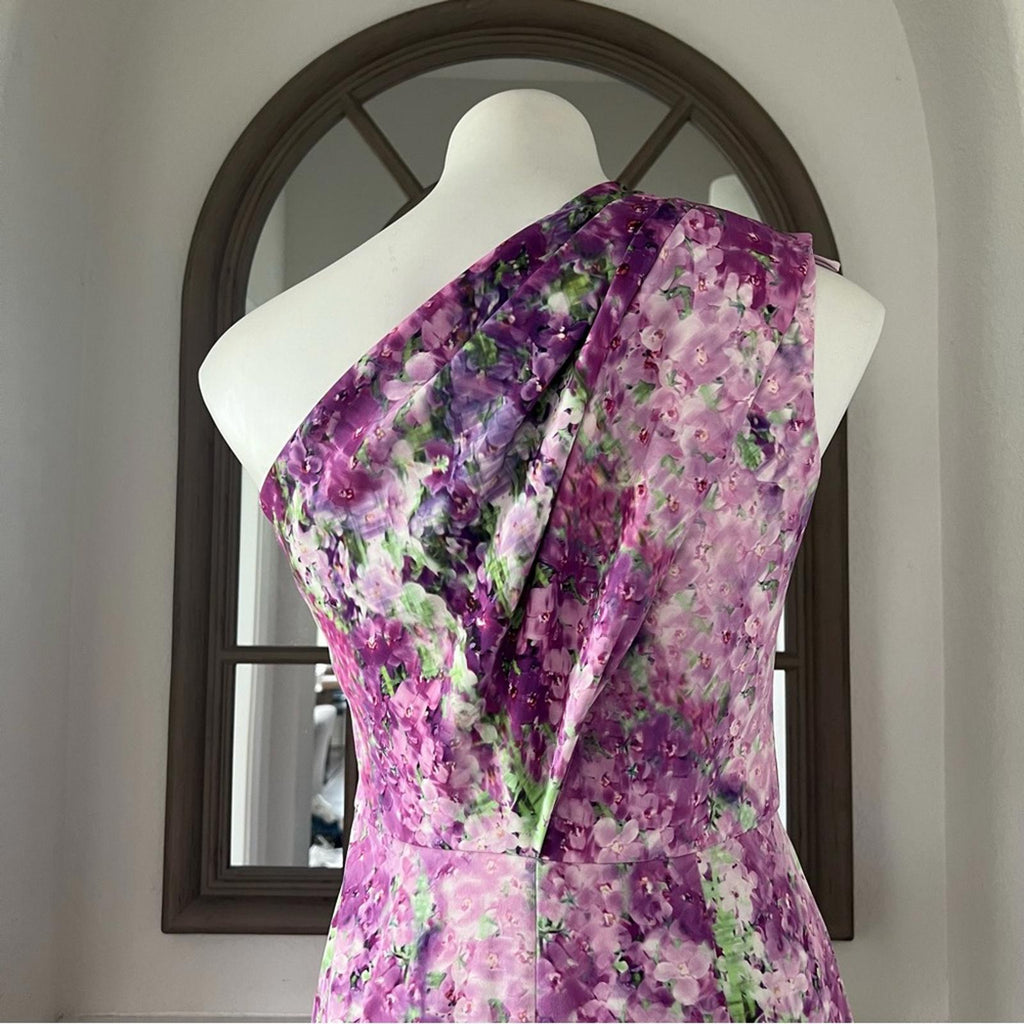 BADGLEY MISCHKA One-Shoulder Purple Orchid Gown, Size 4 Retail $990