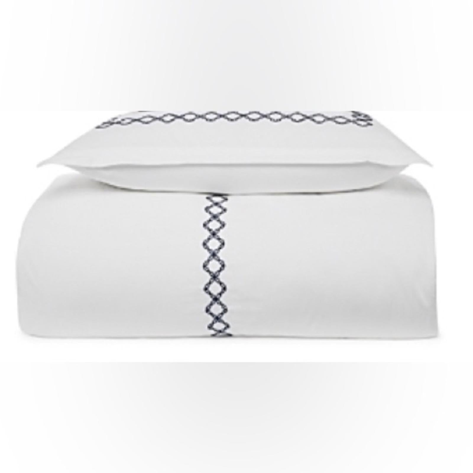 Sky NAVY Embroidered Percale Duvet Cover and Sham Set, Twin New w/Tag