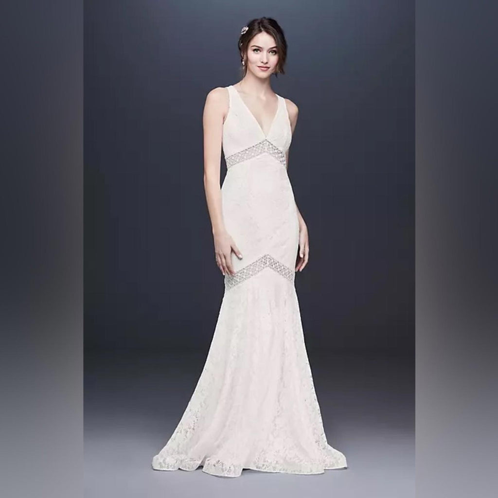 GALINA V-Neck Lace Illusion Wedding Dress, White, Size 20W Retail $599 SOLD OUT