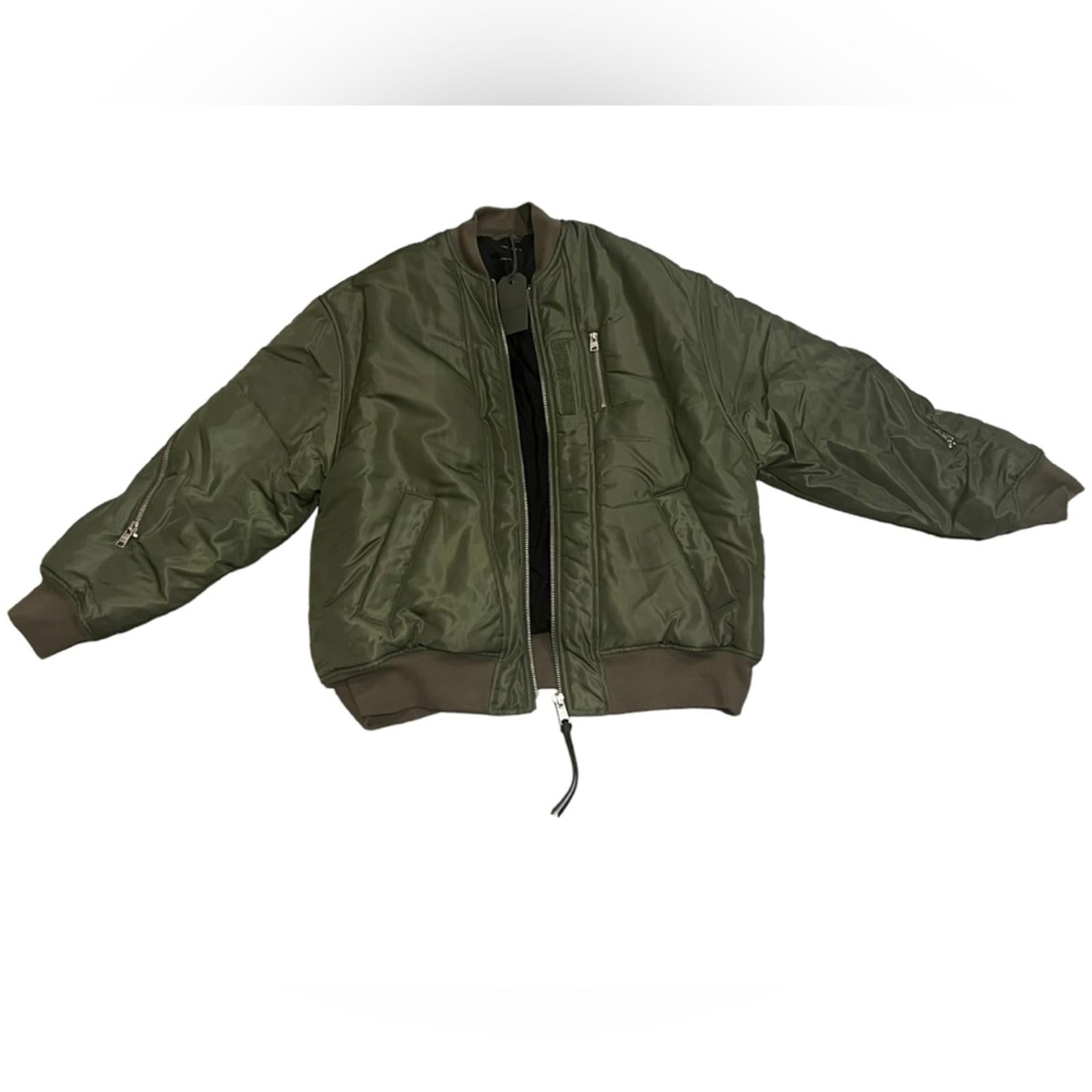 All Saints Scout Ruched Bomber Jacket in Khaki Green, Size L New w/Tag