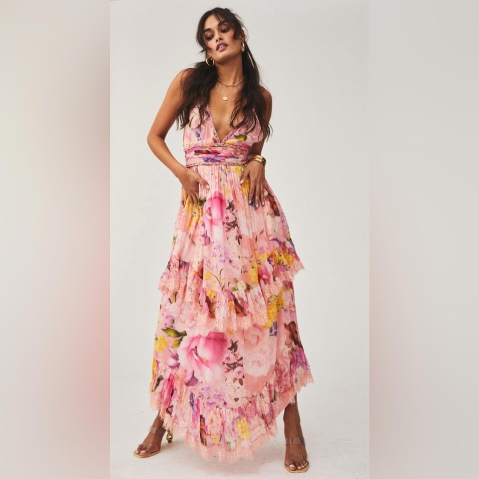 Rococo Sand x Revolve Leona Floral Low Back Maxi Dress in Peach/Pink Size M NWT