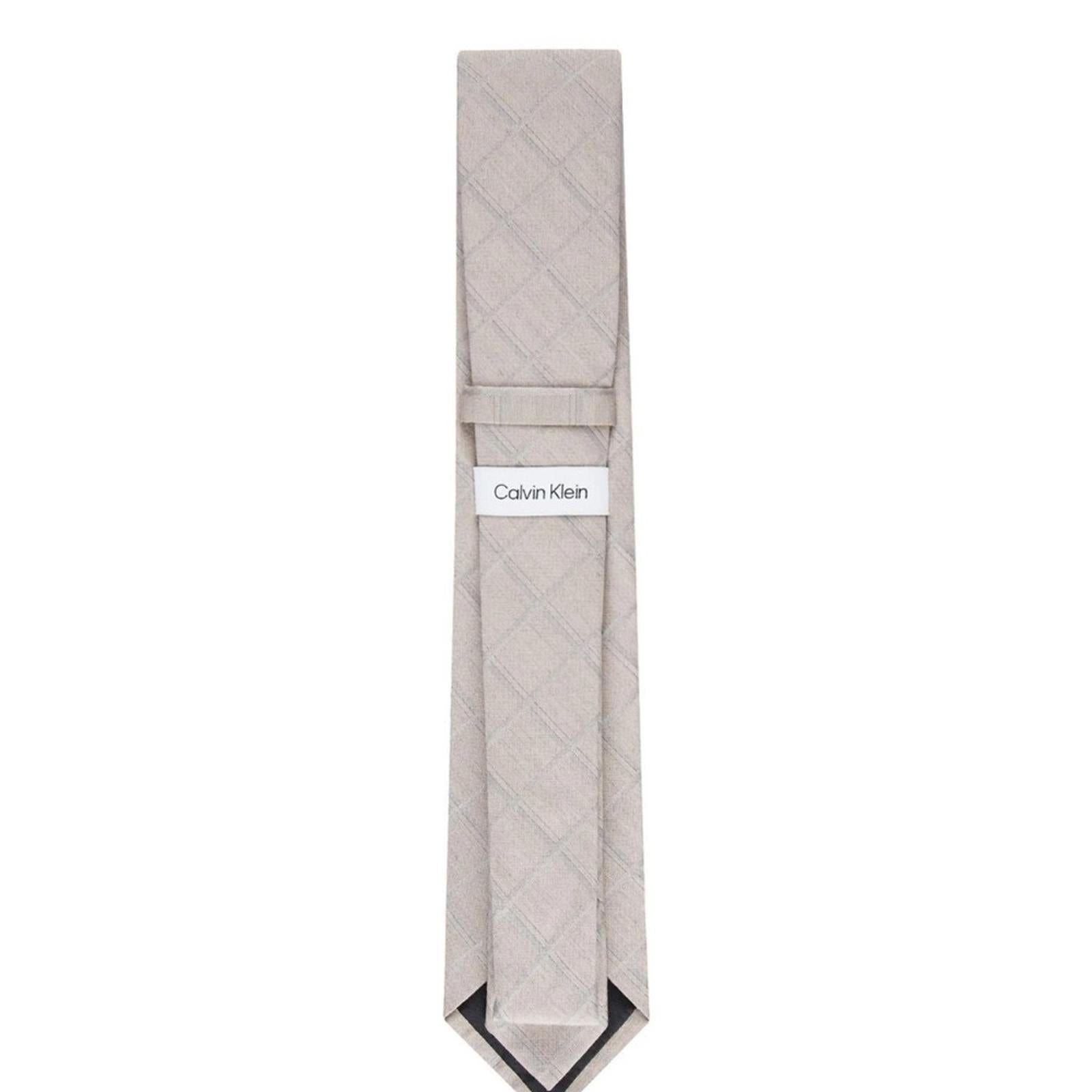 Calvin Klein Men's Heather Windowpane Grid Tie in Beige, One Size, NWT