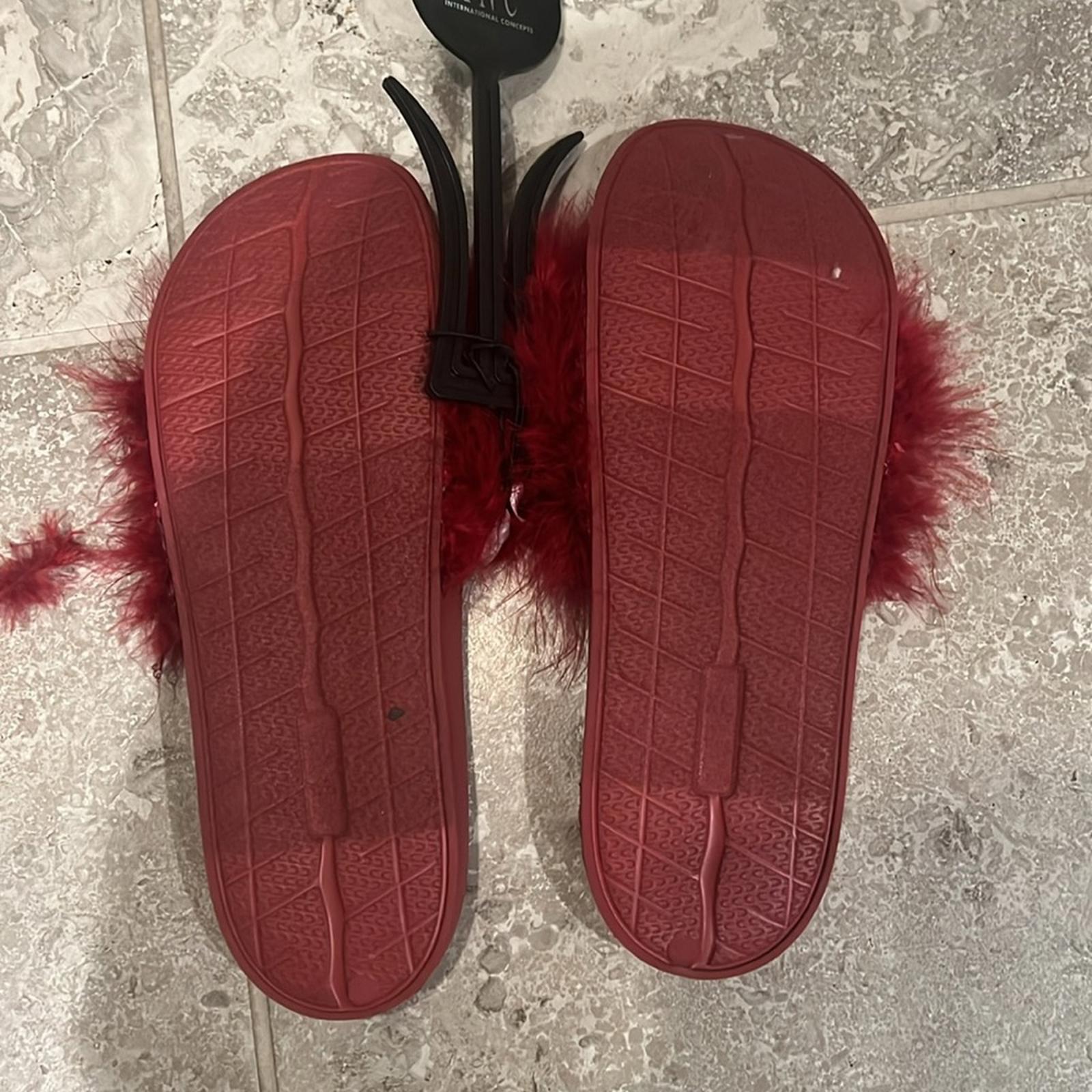 INC Faux-Marabou Slide Slippers in Red, Size XL 11/12 New w/Tag