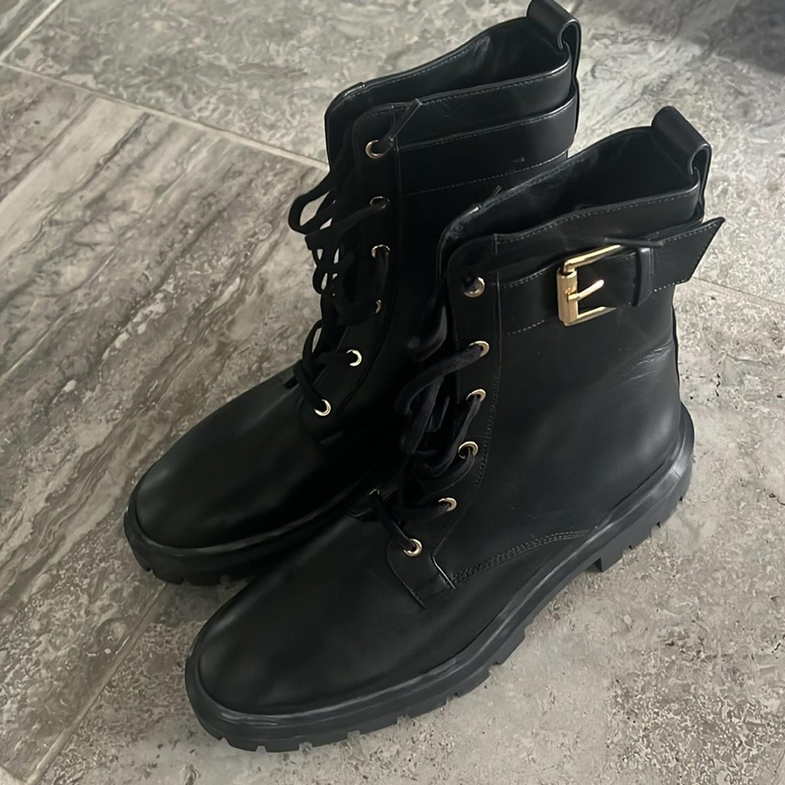 Stuart Weitzman Ultra Lug Sole Buckle Combat Boots in Black, US 10/EU 40.5 NWT