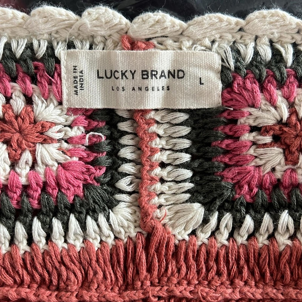 Lucky Brand Geo Crochet Cardigan, NWT, Size L