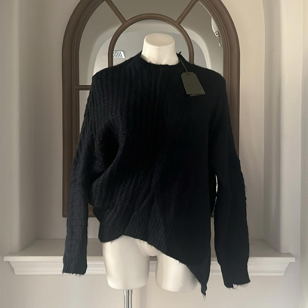 All Saints Selena Mixed Stitch Asymmetric Sweater Midnight Blue Size S New w/Tag
