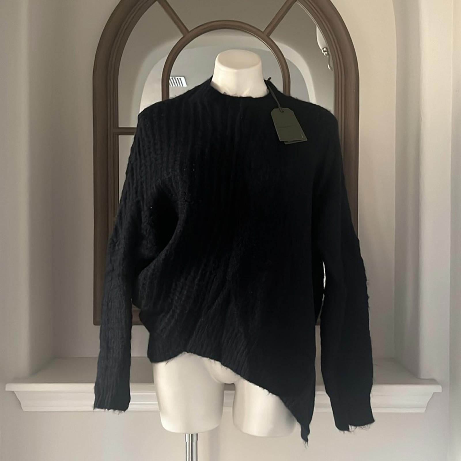 All Saints Selena Mixed Stitch Asymmetric Sweater Midnight Blue Size S New w/Tag