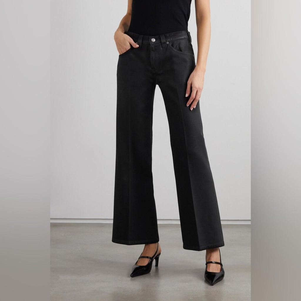 Victoria Beckham Edie Coated High-Rise Flared Jeans in Black, NWT, UK Size 26