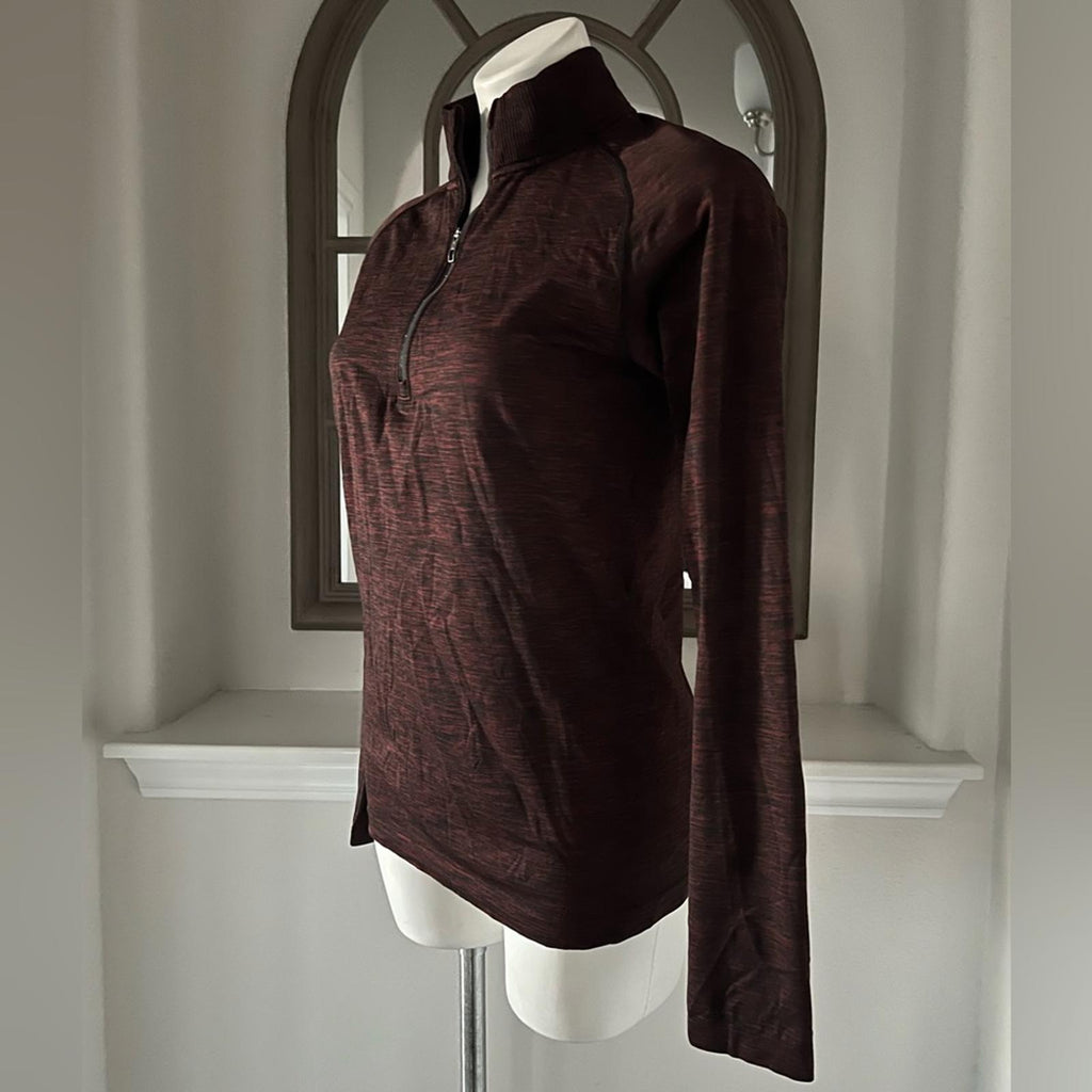 Lululemon Quarter-Zip Mock Neck Top, Heather Burgundy Size S, EXCELLENT!