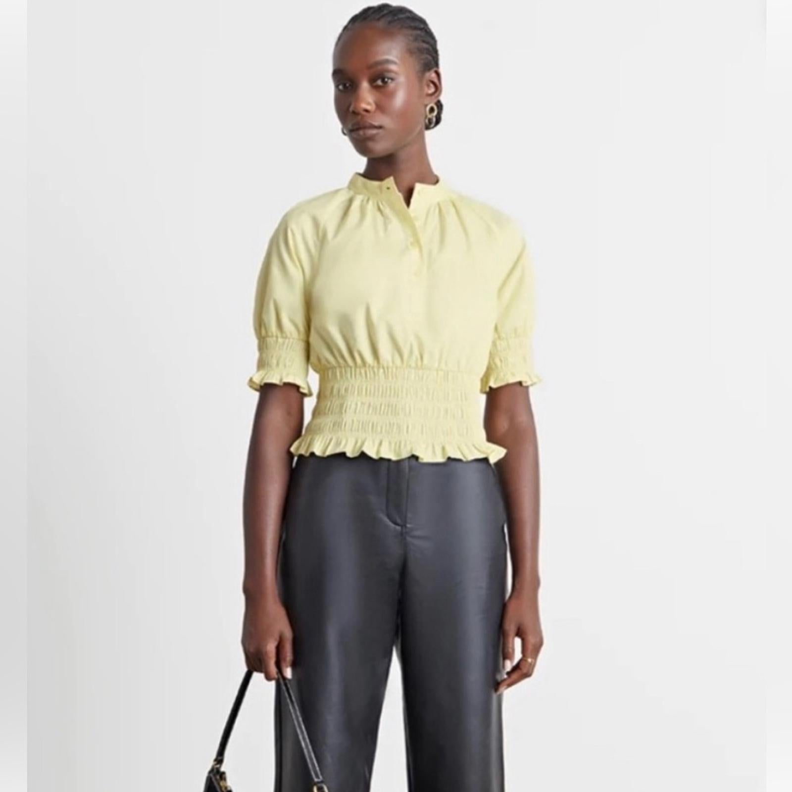 WhoWhatWear HARPER Smocked-Waist Top in Lemon New w/Tag Retail $115