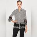 Ellie Tahari Clark Shirt Striped Lace Trim in Black & White New w/Tag $298