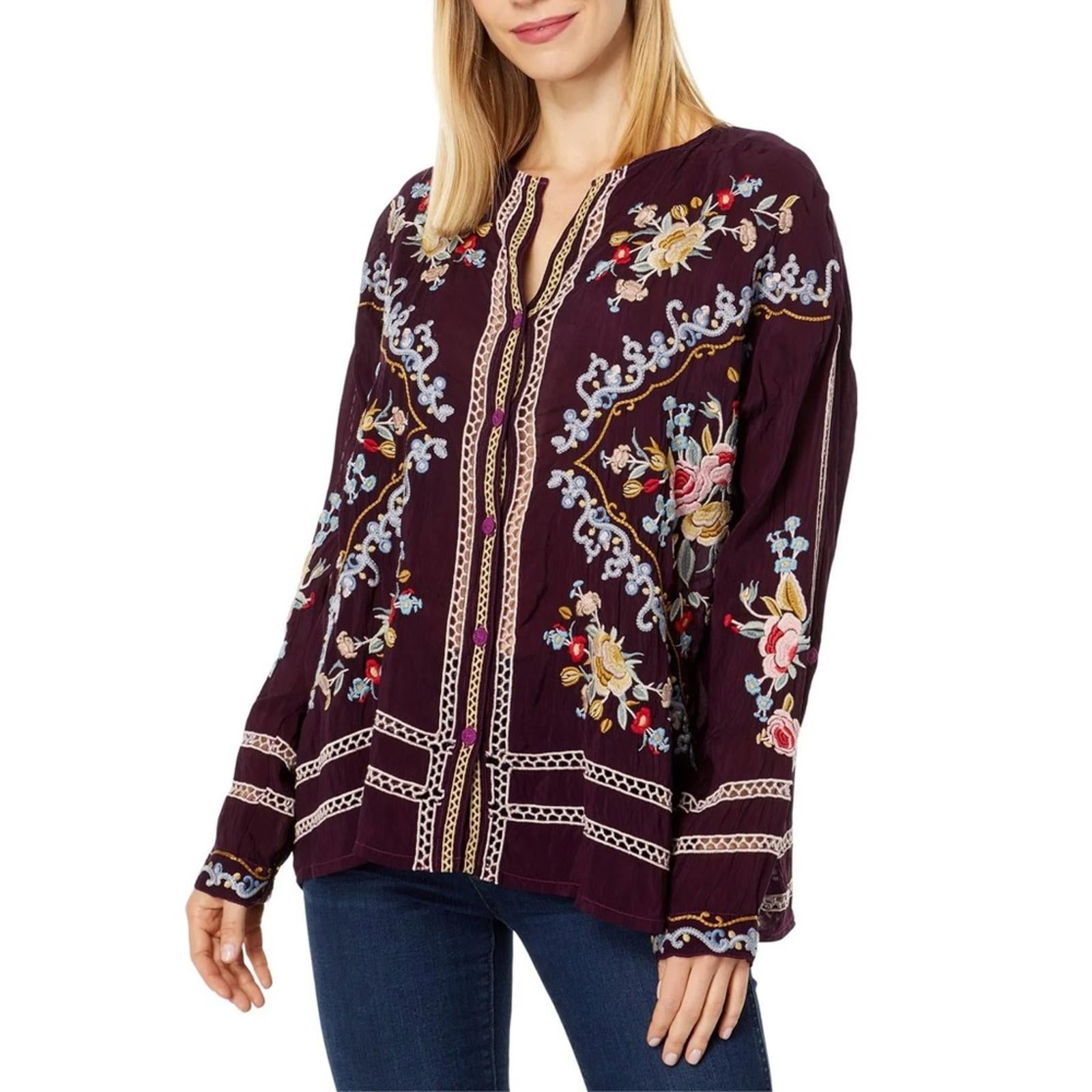 Johnny Was Carmen Button-Up Blouse in Jam, Size L, New w/Tag