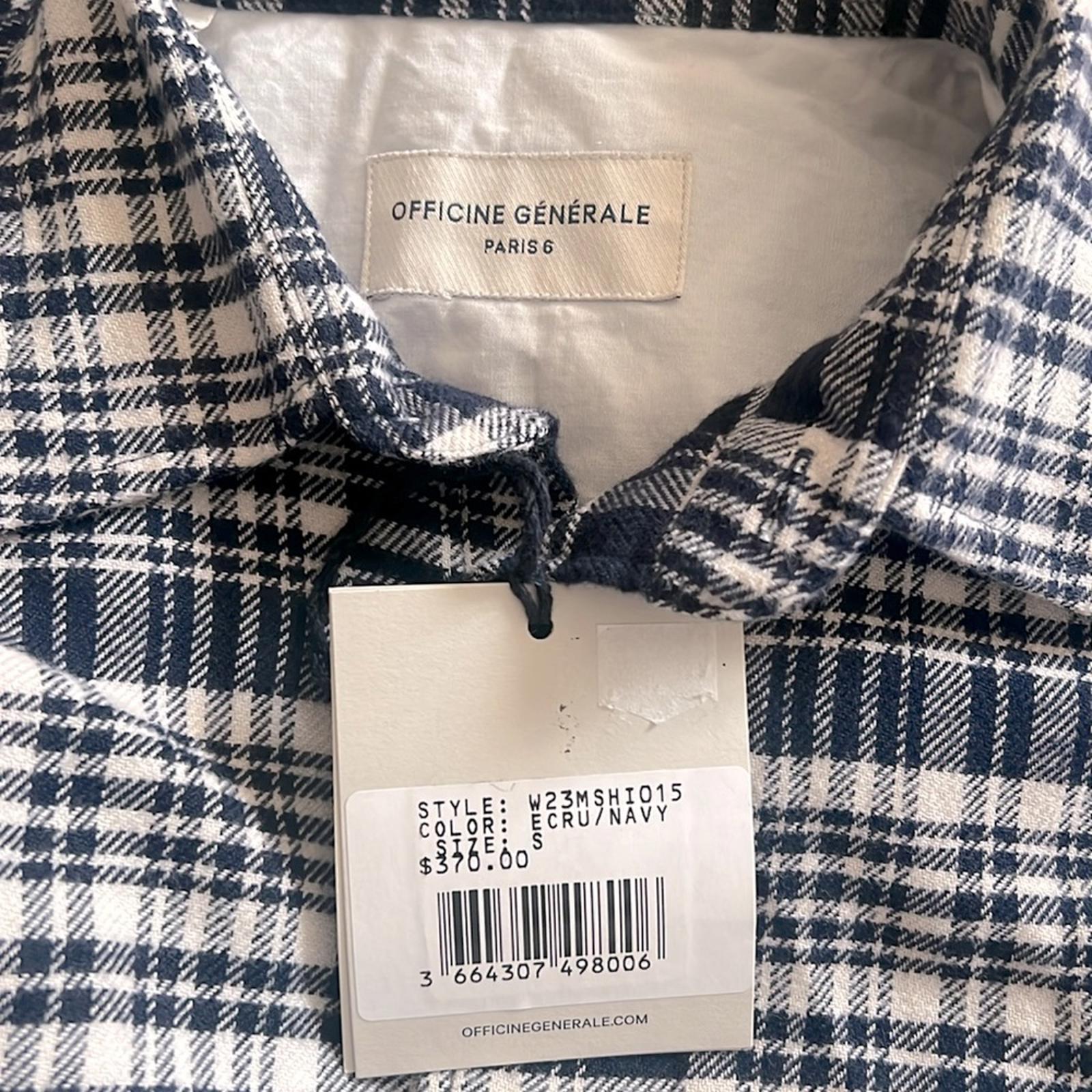 Officine Générale Giacomo Twill Check Shirt in Écru/Navy, Size S, NEW