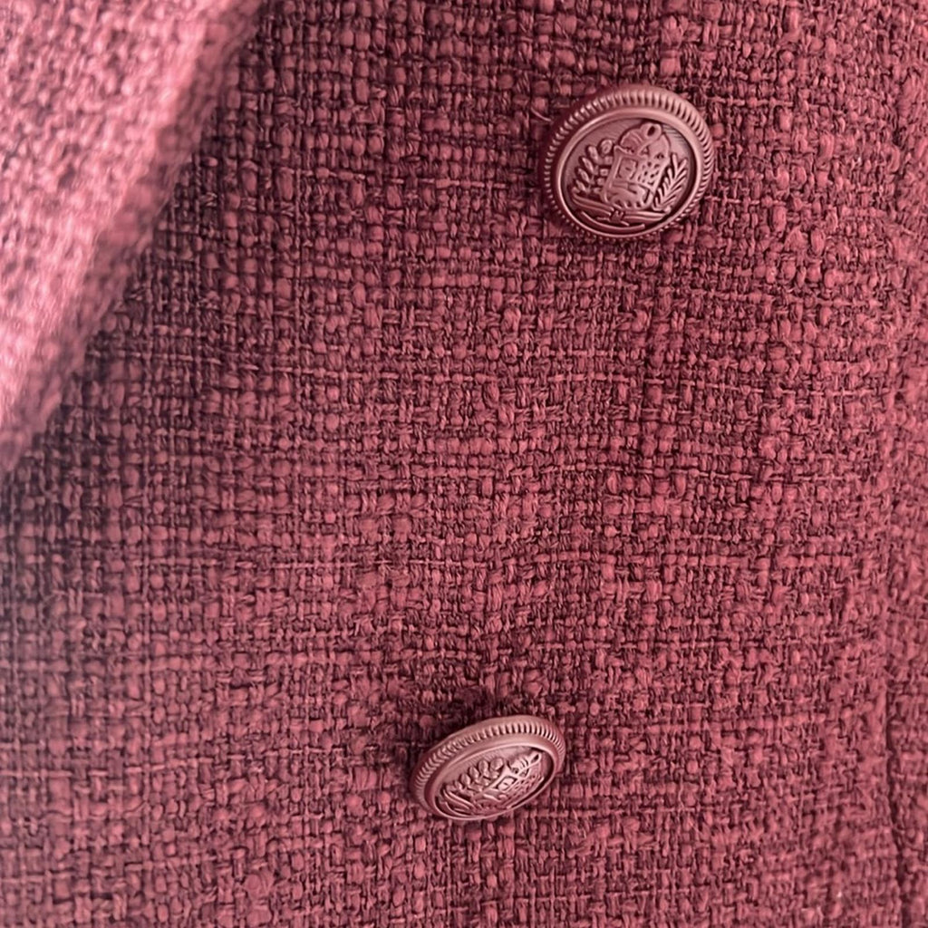 ELIE TAHARI Double Breasted Tweed Blazer in Burgundy, Size L Retail $495