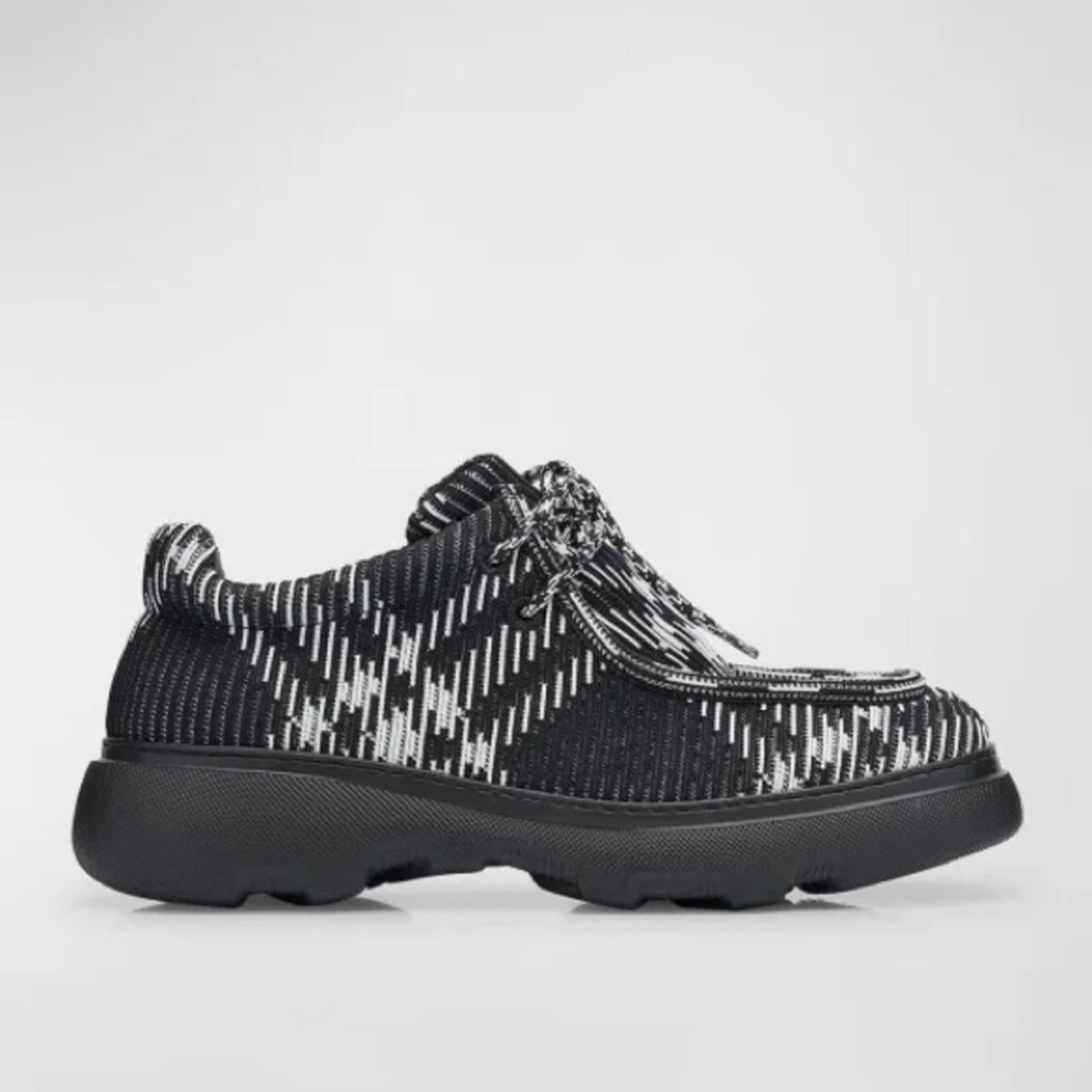 Burberry Creeper Check Woven Lace Up Boots Black Made in Italy, NWT, EU Size 44