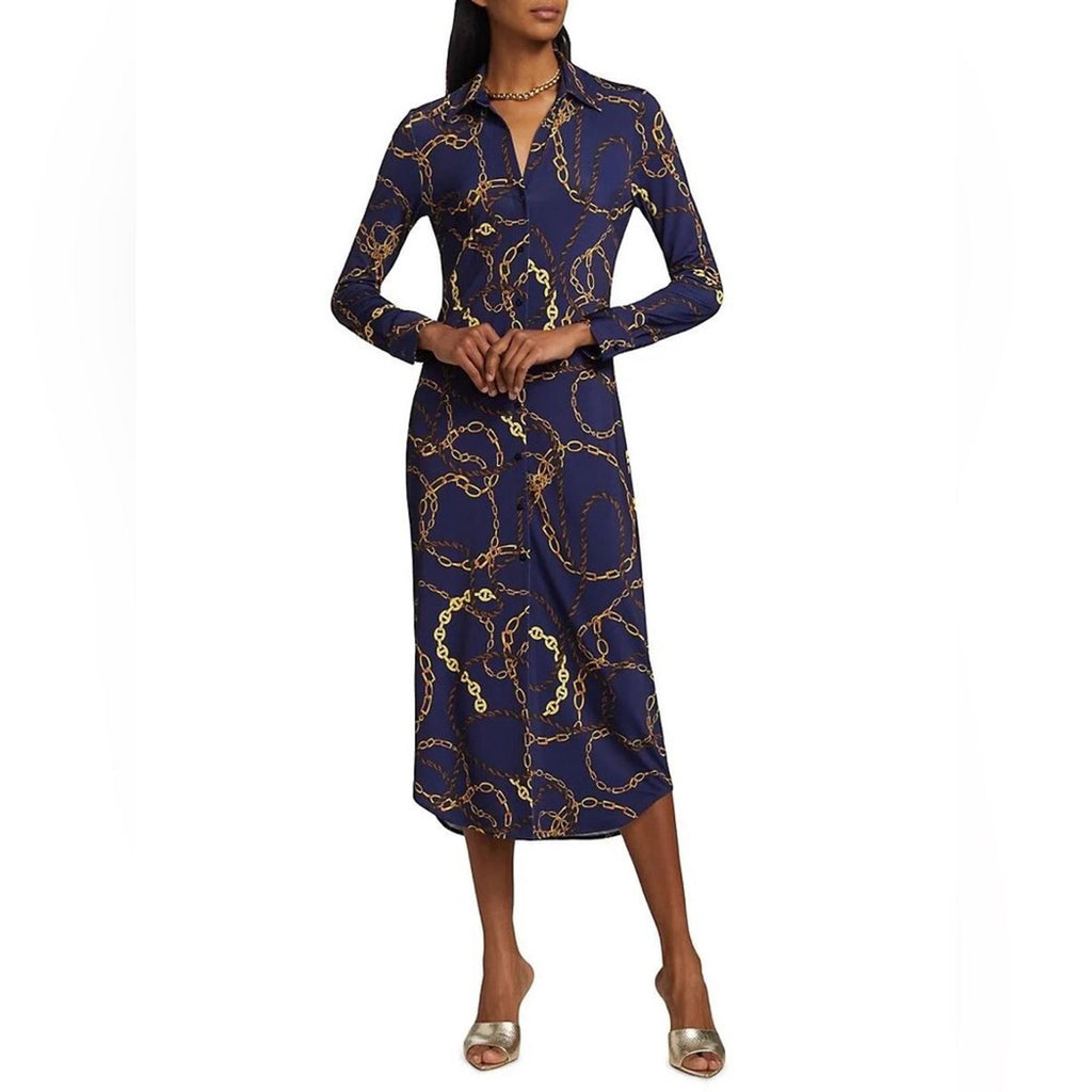 L’Agence Raelynn Shirt Dress in Indigo Gold, NWT, Size XS