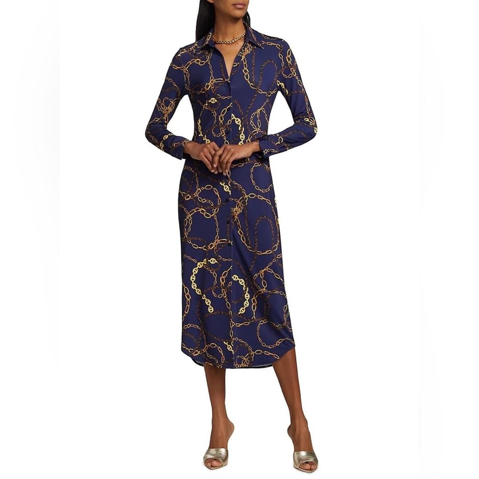 L’Agence Raelynn Shirt Dress in Indigo Gold, NWT, Size XS