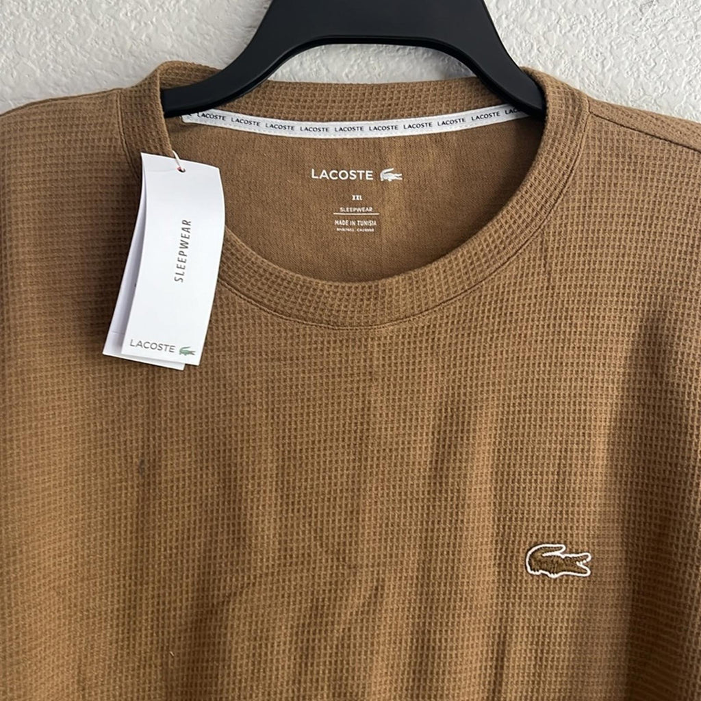 Lacoste Men's Waffle-Knit Thermal Sleep Shirt in Brown , NWT, Size XXL