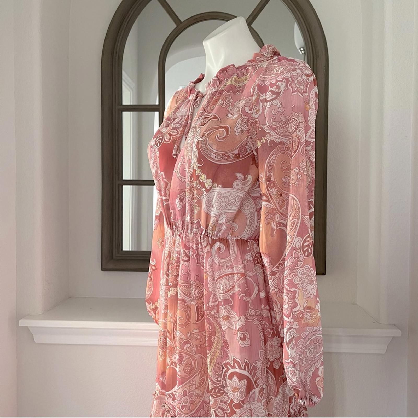 Aqua Chiffon Printed Tiered Maxi Dress, Pink Multi Size S New w/Tag Retail $118