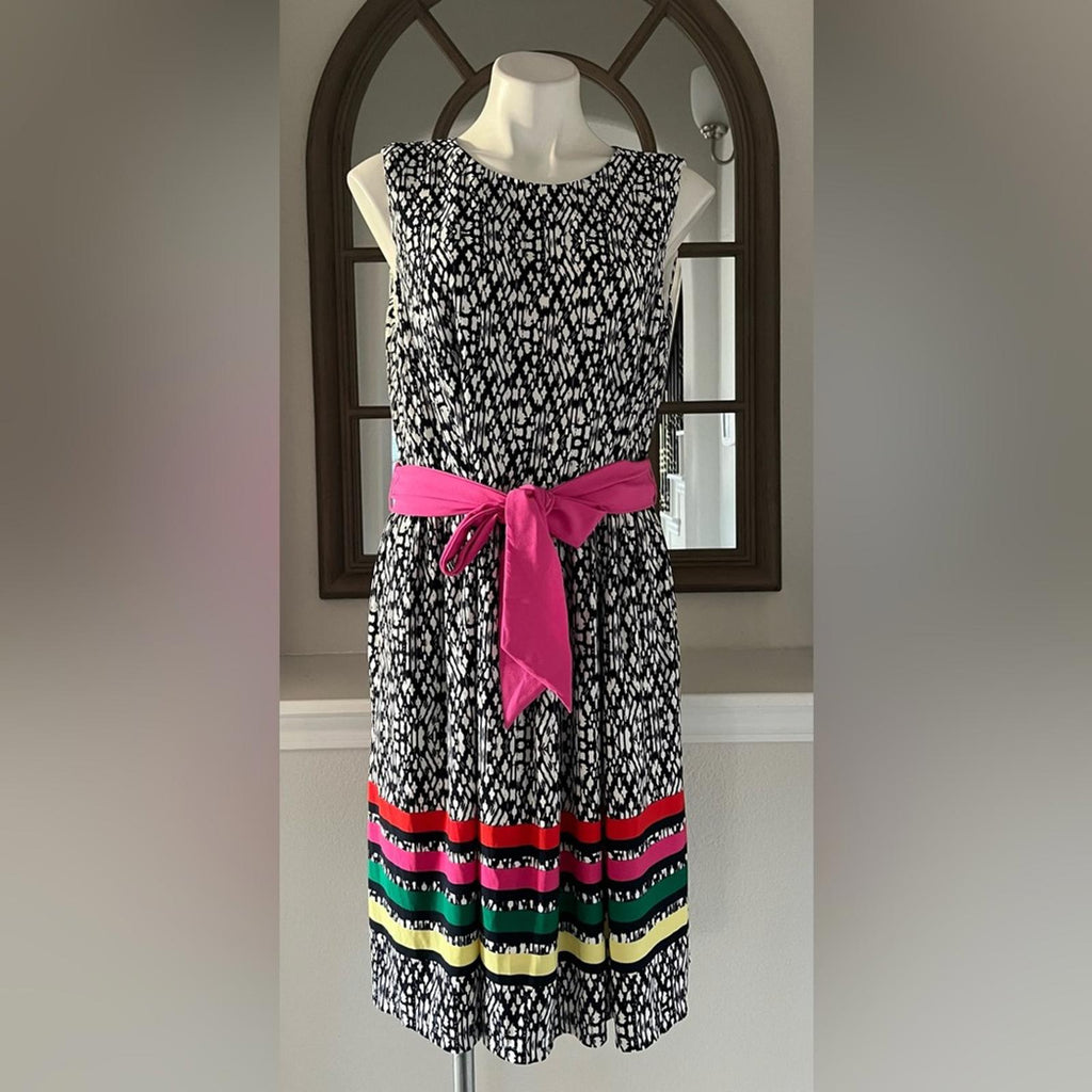 NEW Eliza J Fit & Flare Midi Dress in Black/White/Multi Plus Size 16W EXCELLENT!