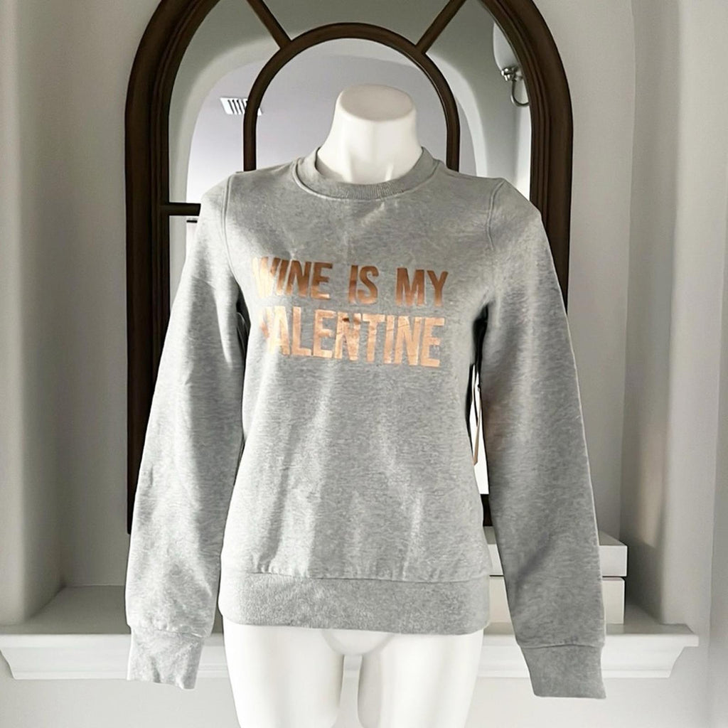 Halogen “WINE IS MY VALENTINE” Sweatshirt, Heather Gray, Size S New w/Tag