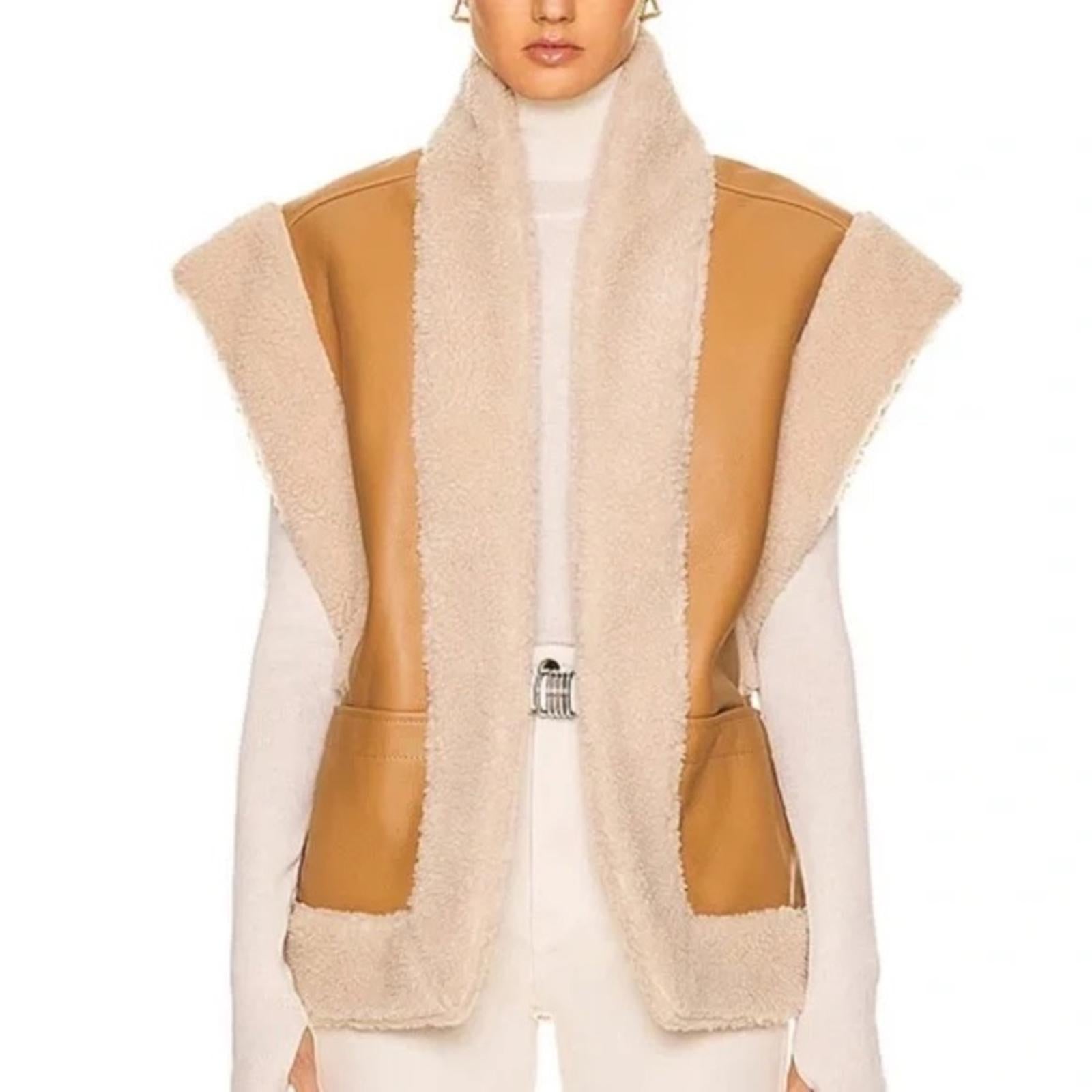A.L.C. Sutton Faux Shearling Vest in Tan/Cream, Size XL NEW w/Tag