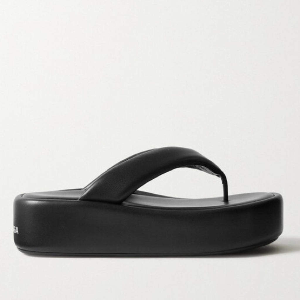Balenciaga Padded Rise Platform Leather Thong Sandals in Black, Size 41 $695