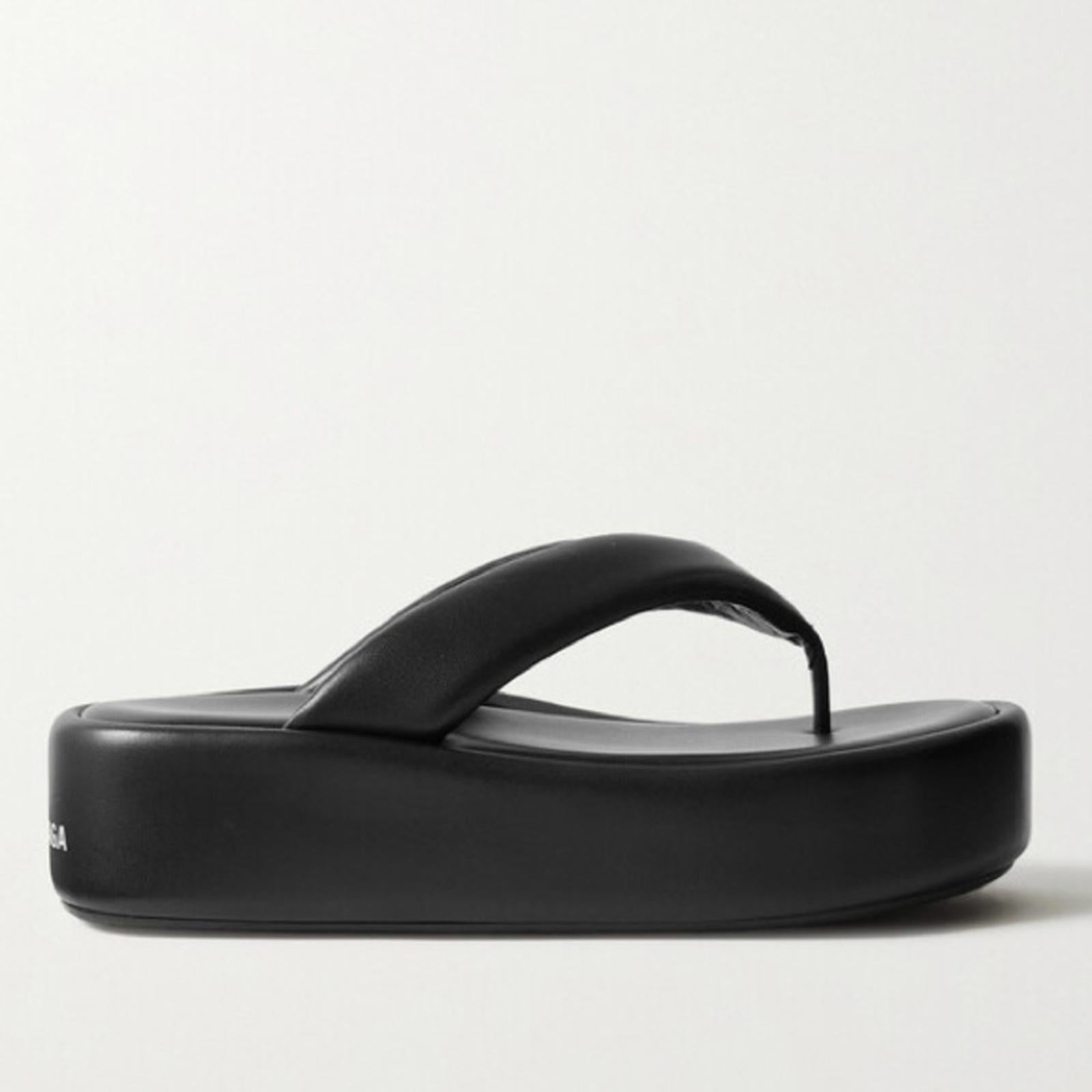 Balenciaga Padded Rise Platform Leather Thong Sandals in Black, Size 41 $695