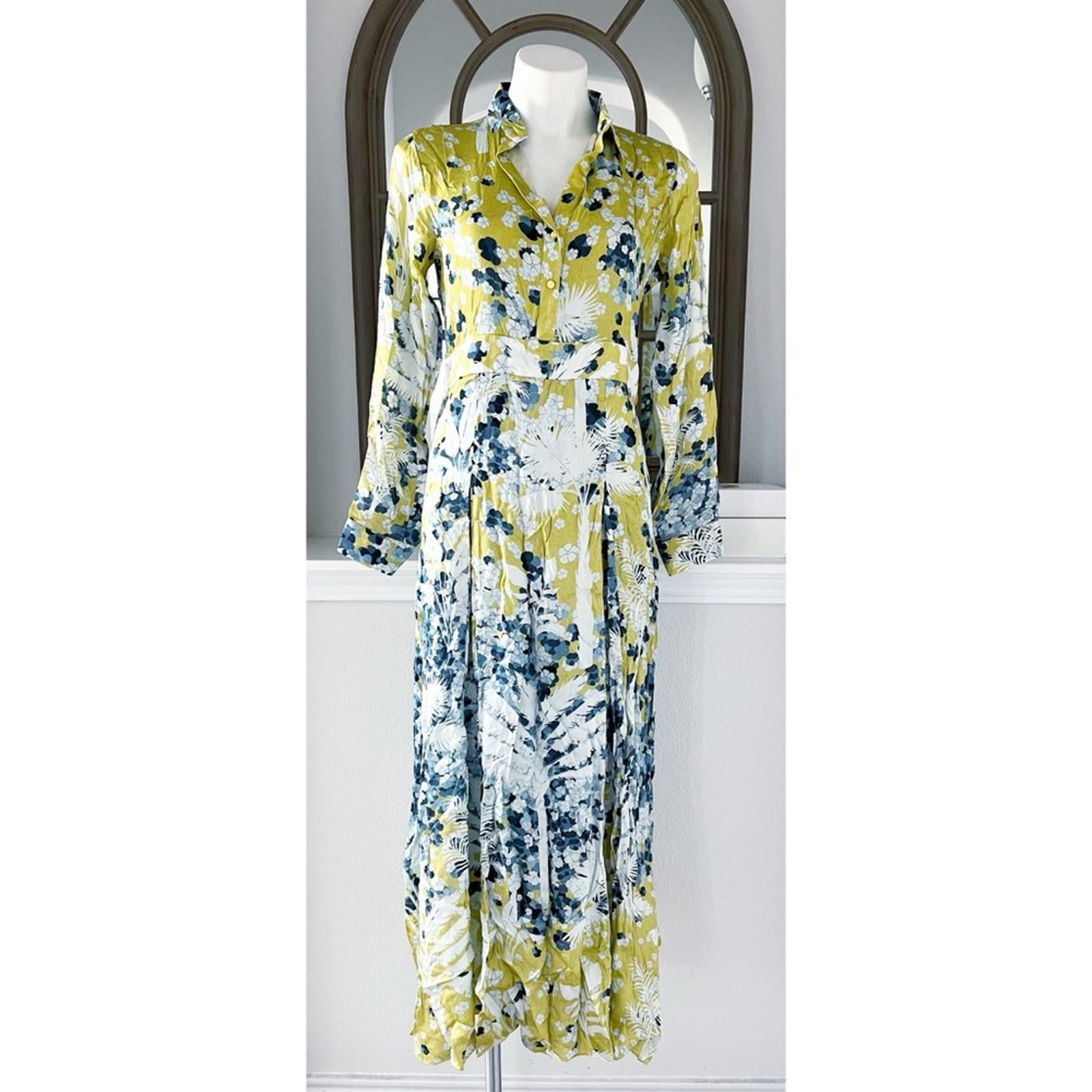 Falguni Shane Peacock Yellow Divine Long Maxi Dress, Size M, New w/Tag