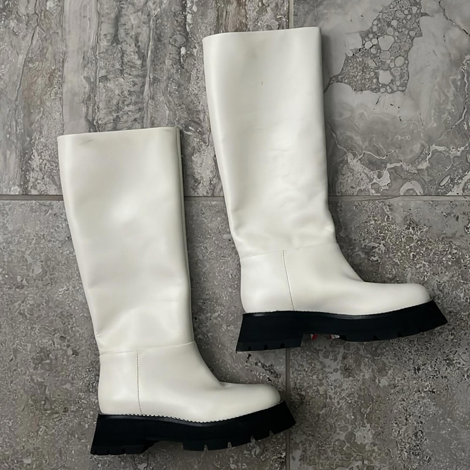 3.1 Phillip Lim Kate Lug Sole Knee High Boots, Bone/Black Size 38.5 New w/o Box