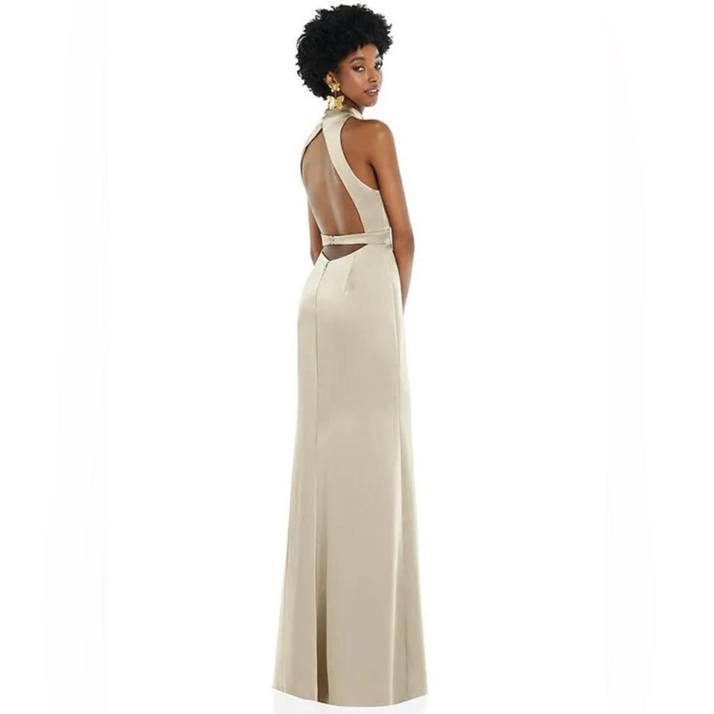NEW Lovely High Neck Backless Maxi Dress With Slim Belt, Champagne Size 2, $242