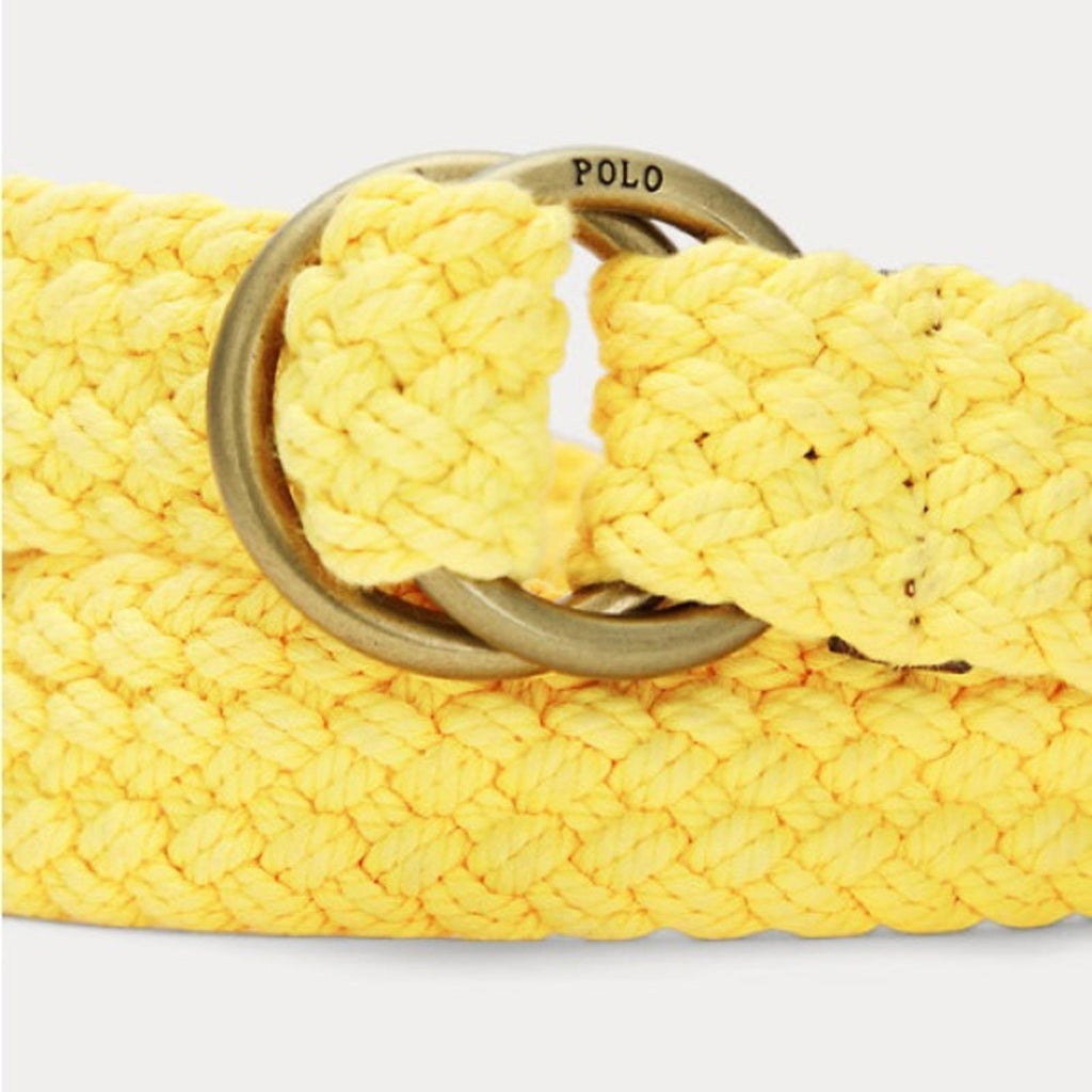 Polo Ralph Lauren Leather-Trim Cotton Braided Belt in Yellow Fin, NWT, Size M