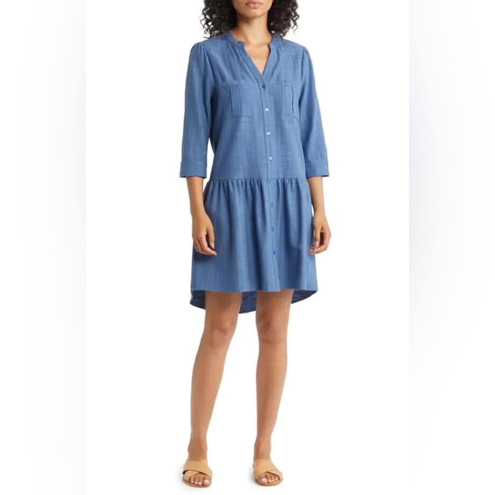 Caslon Pocket Front Drop Waist Dress in Blue Moonlight, Size XXL NEW w/o Tag