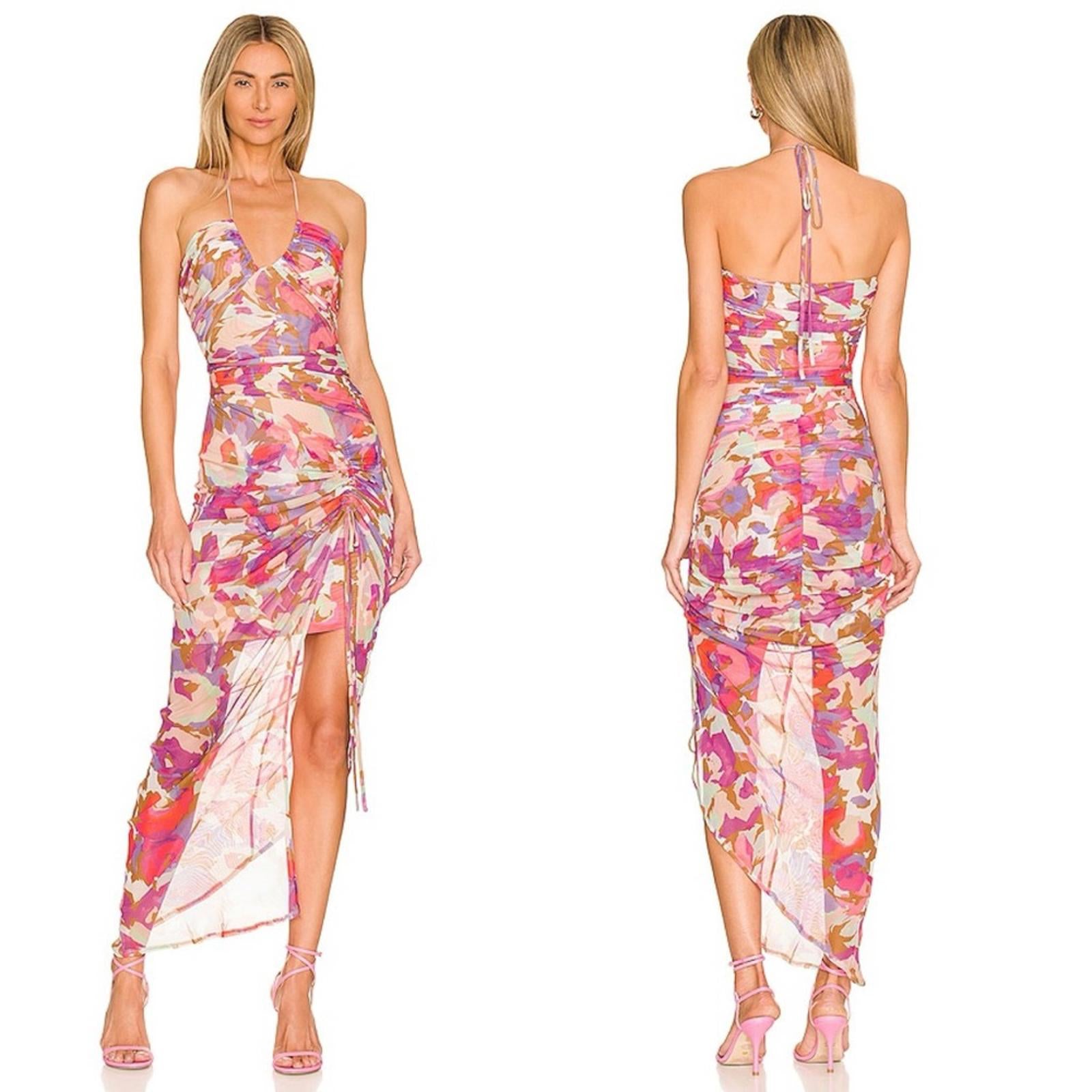 Nicholas x Revolve Maeve Ruched Halter Midi Dress, Size 8 New w/Tag