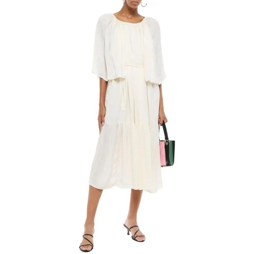 NWT Mother of Pearl Lilian Gathered Crinkled Satin Jacquard Dress Ivory Size S/M