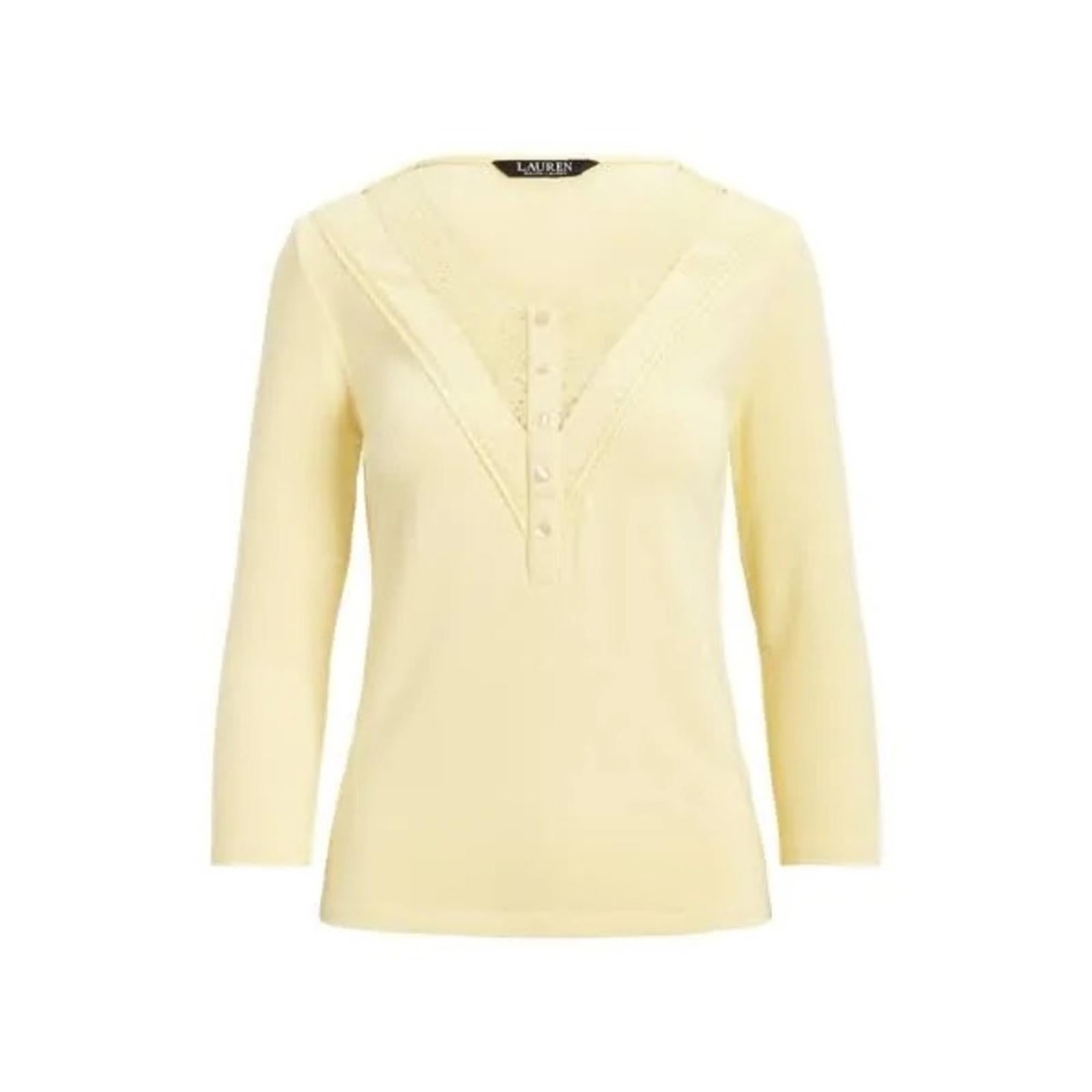 Ralph Lauren Lace-Trim Henley Top, Yellow Bloom Size XXL New w/Tag