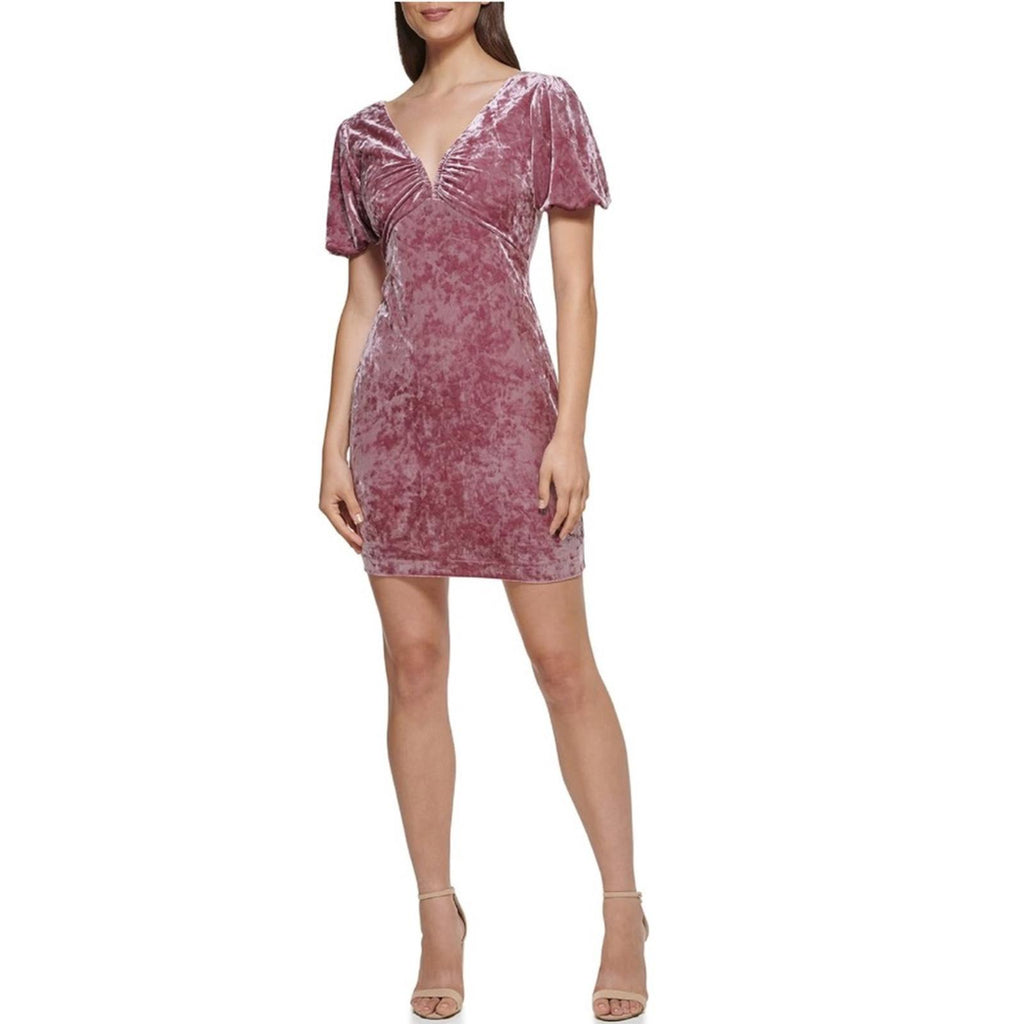 Guess Textured Bodycon Crushed Velvet Mini Dress in Wine Size 10 New