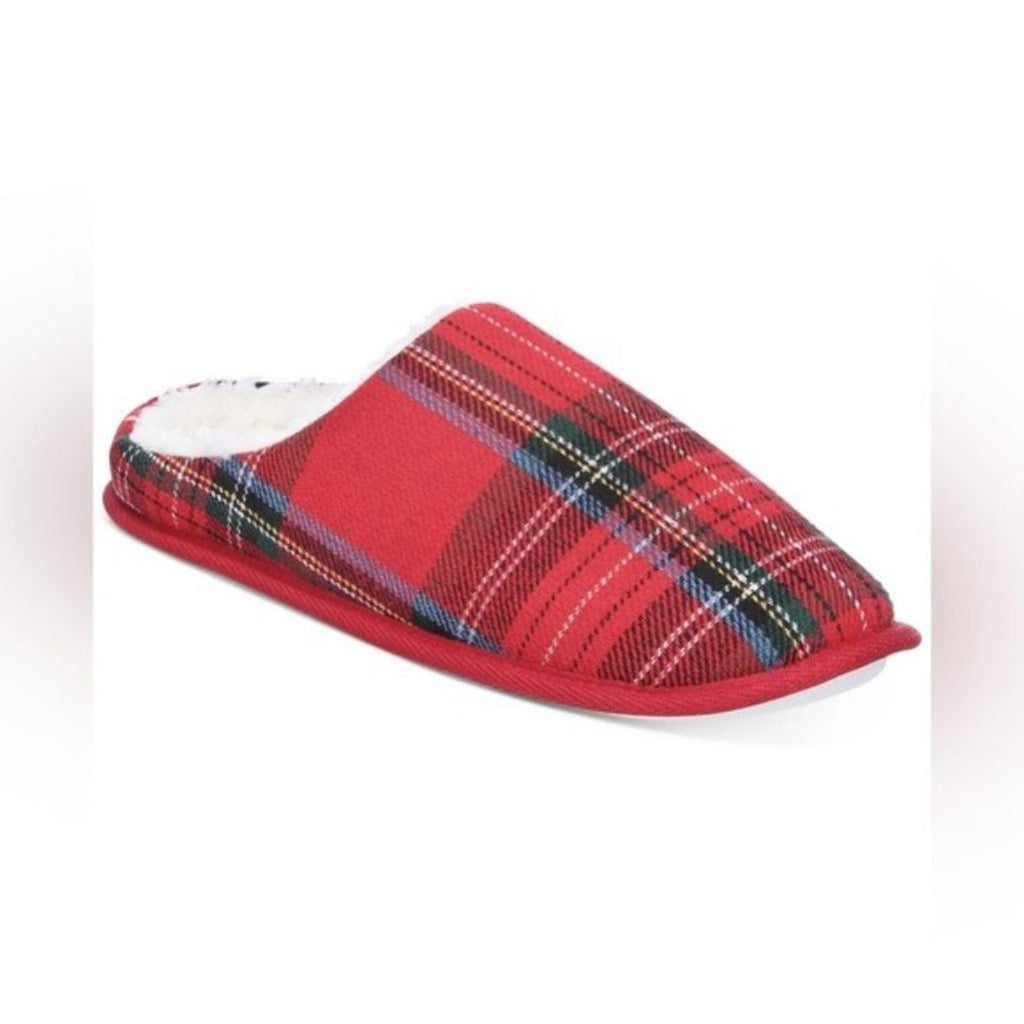 Club Room Men's Flannel Plaid Slide Slippers, (Red, Small) Size 6-7 New in Box