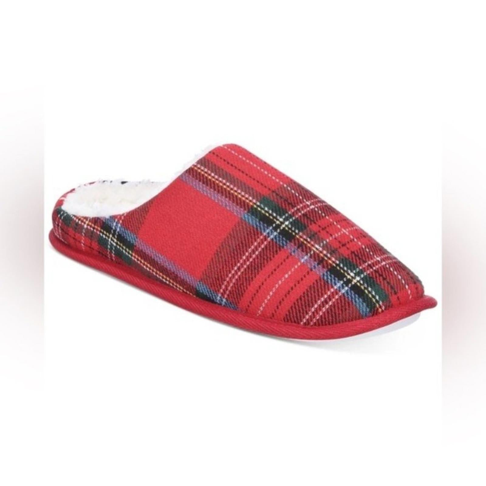 Club Room Men's Flannel Plaid Slide Slippers, (Red, Small) Size 6-7 New in Box