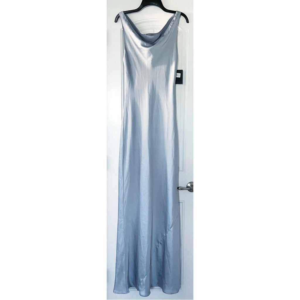 Norma Kamali Maria Satin Cowl Neck Gown in Silver, NWT, Size S/36