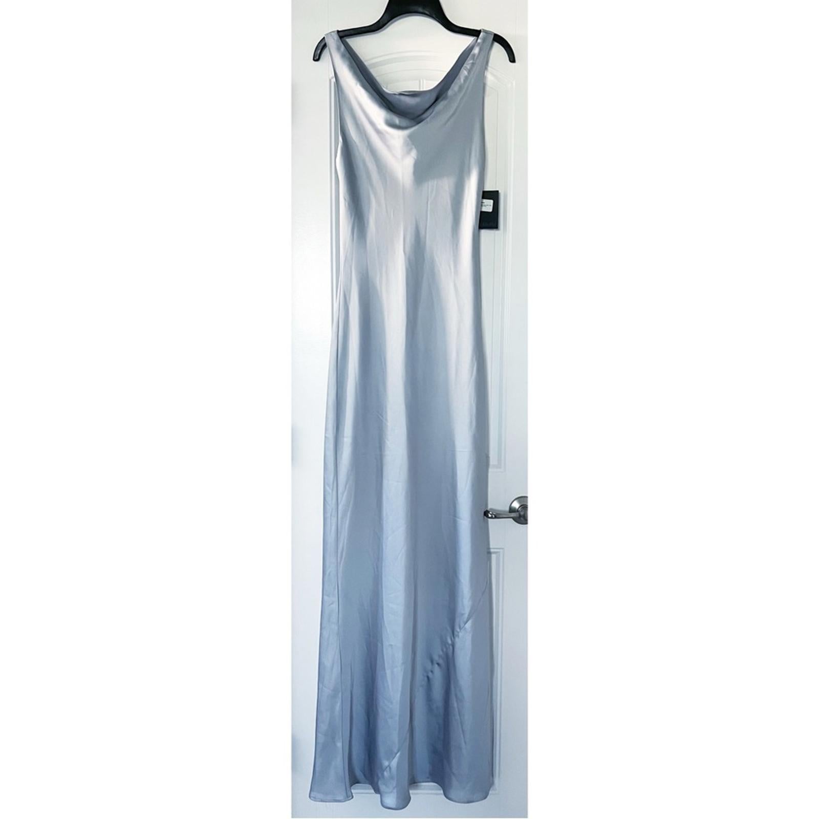 Norma Kamali Maria Satin Cowl Neck Gown in Silver, NWT, Size S/36