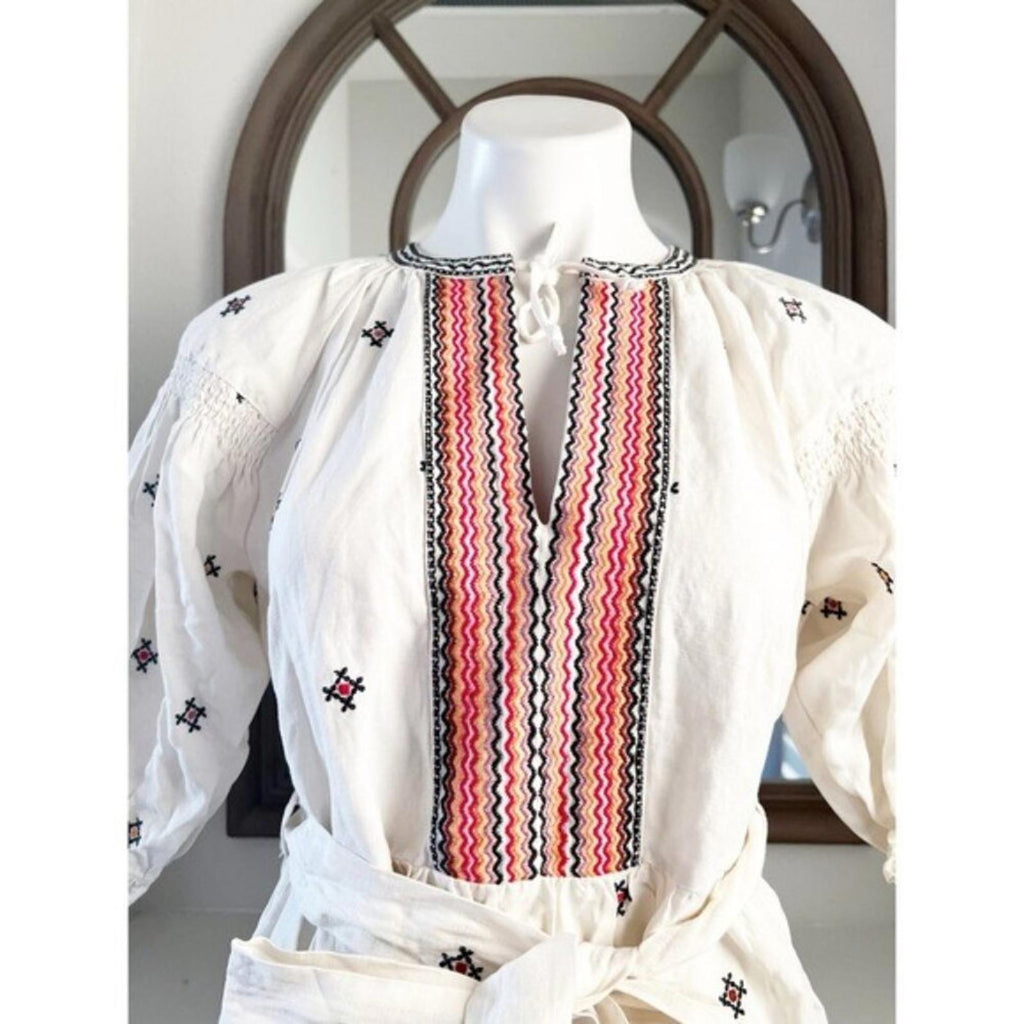 Marine Layer Tiered Boho Embroidered Dress, Linen Blend Size L New w/Tag $158