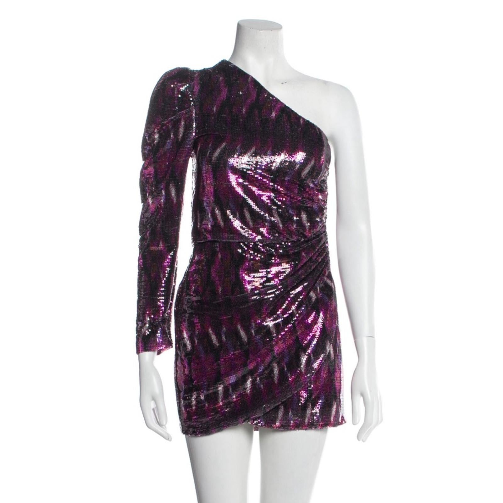 MISA Revolve Nova One-Shoulder Sequin Mini Dress, Purple Size XS New w/Tag $370