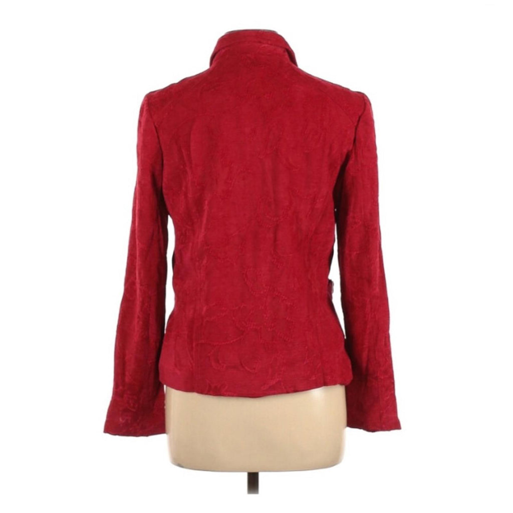 Christopher & Banks Floral Corduroy Front Zip Jacket in Red, Size L EXCELLENT