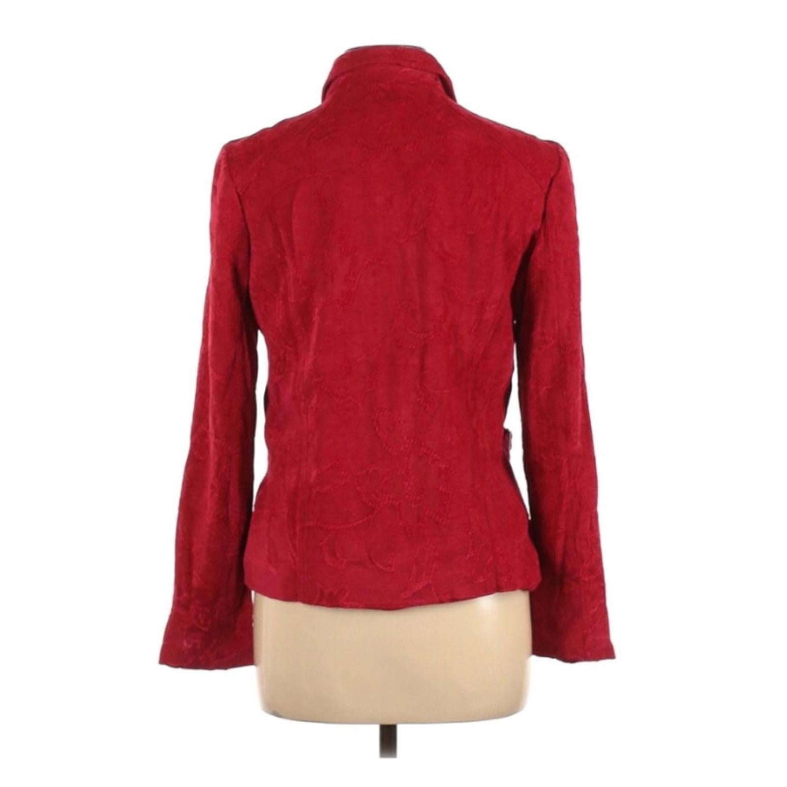 Christopher & Banks Floral Corduroy Front Zip Jacket in Red, Size L EXCELLENT