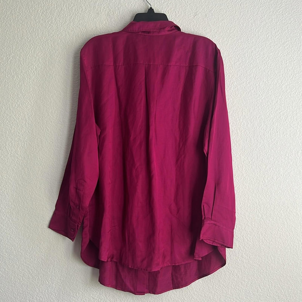 Lauren Ralph Lauren Satin Long Sleeve Buttoned Top in Fuchsia, Plus Size 1X NWT