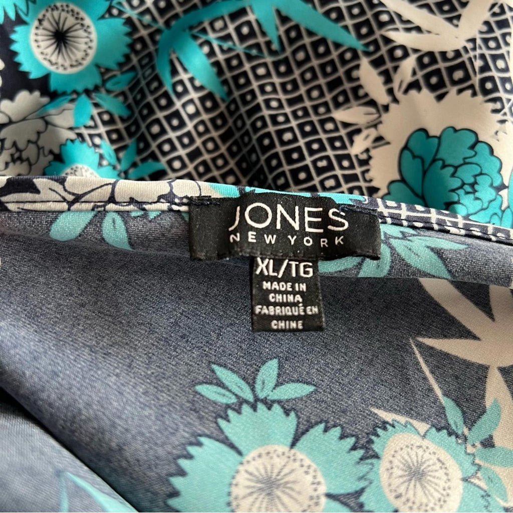 Jones NY Floral Lace Trim Lingerie Satin Sleepwear Dress, Size XL Blue Multi