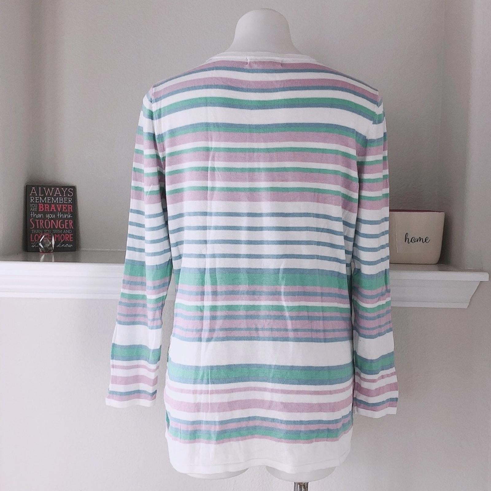 Design365 Striped Crewneck Sweater in White Combo, Size L New w/Tag