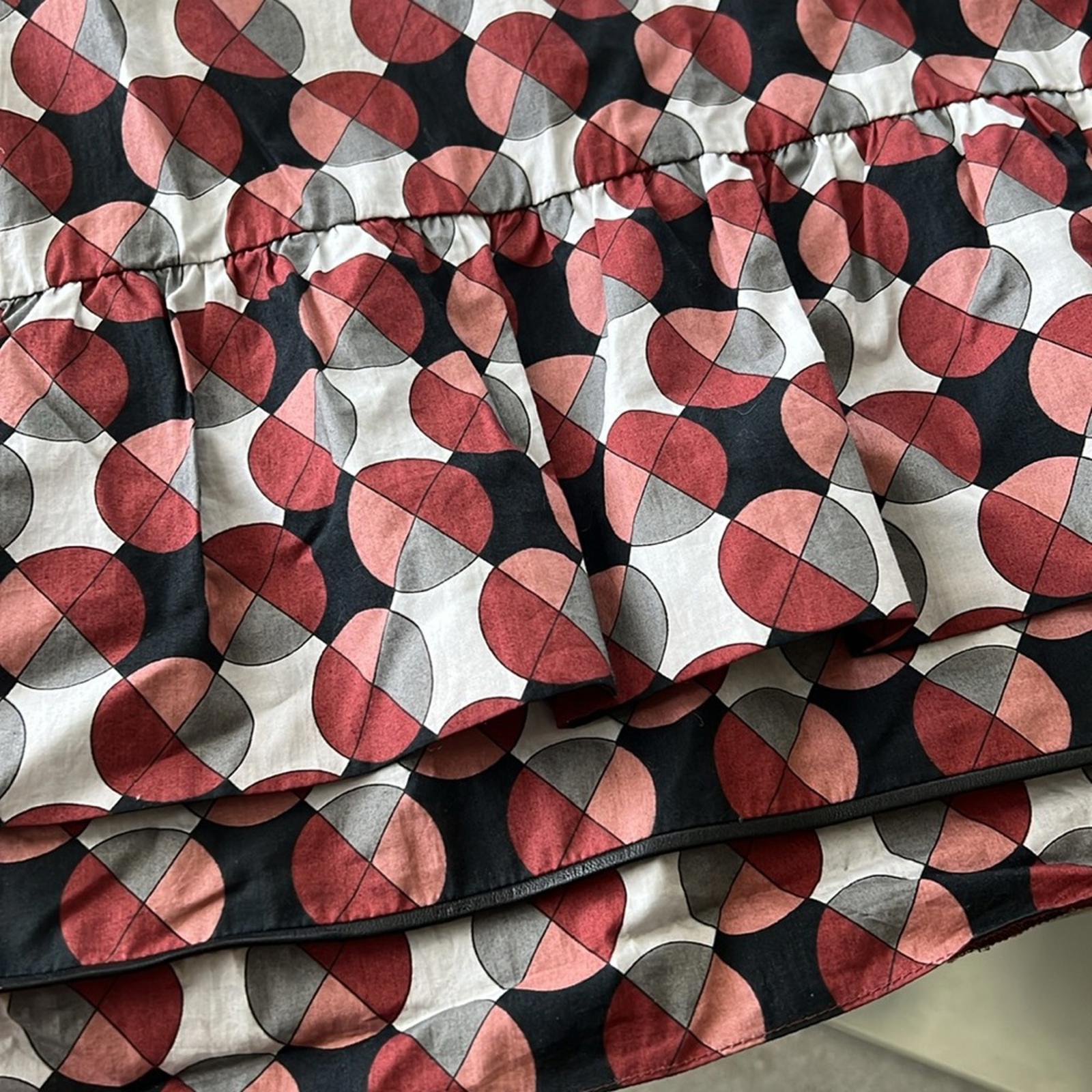 MARNI Geometric Print Tiered Dress w/Pockets & Leather Trim, Size 40 EXCELLENT!