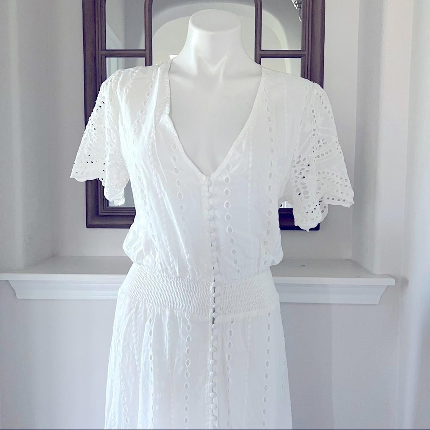 YFB “The Everything” Maxi Dress in White Hi-Low Hem Size L New w/Tag Retail $242